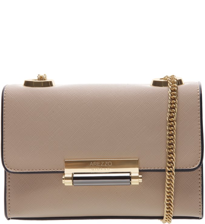 Bolsa Tiracolo Pequena Corrente Dourada Pale Beige