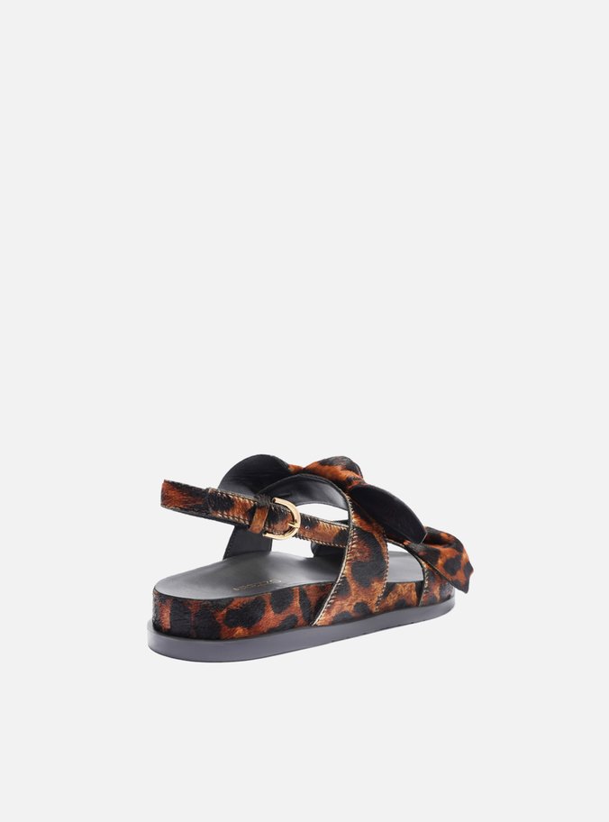 Sandália Papete Animal Print Laços Tachas
