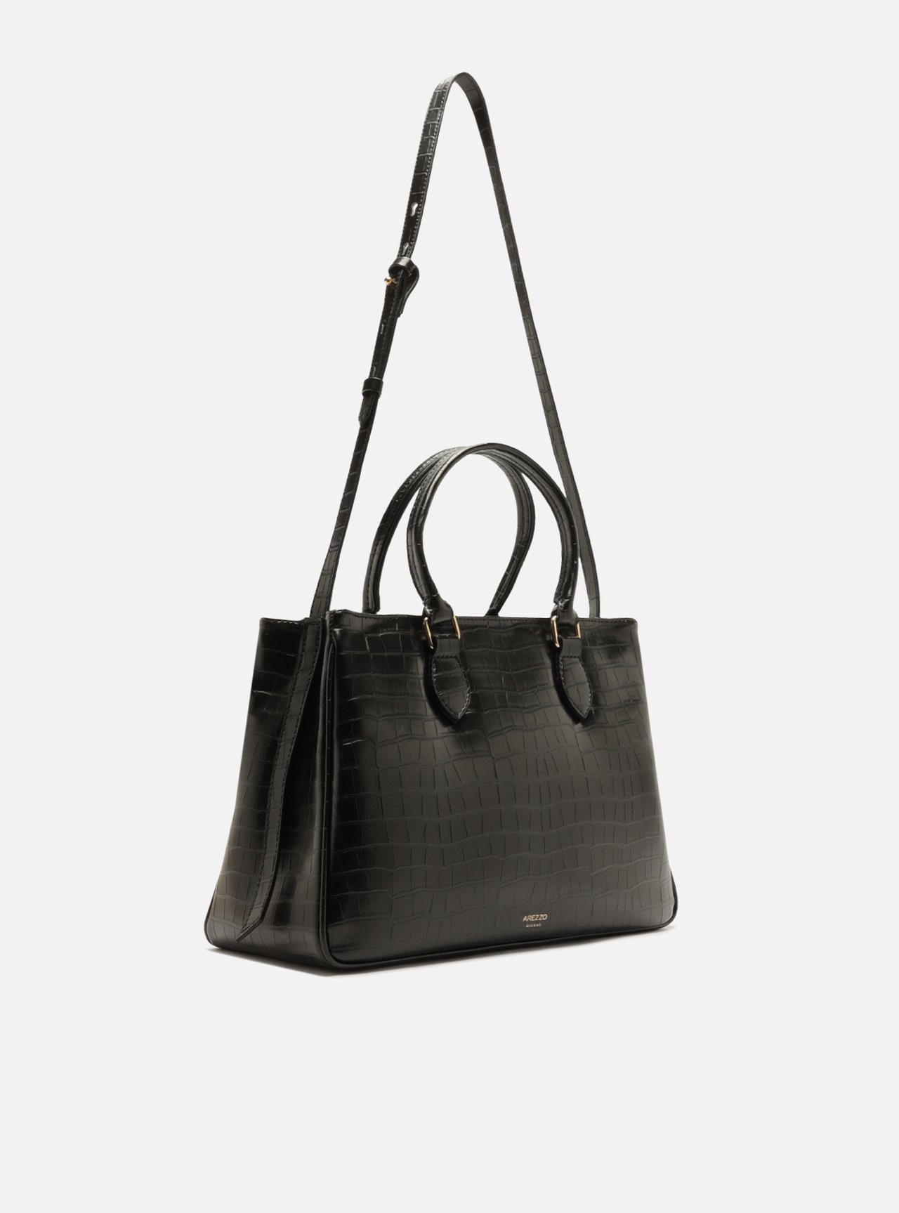 Bolsa Tote Preta Média Croco Metais — foto 5