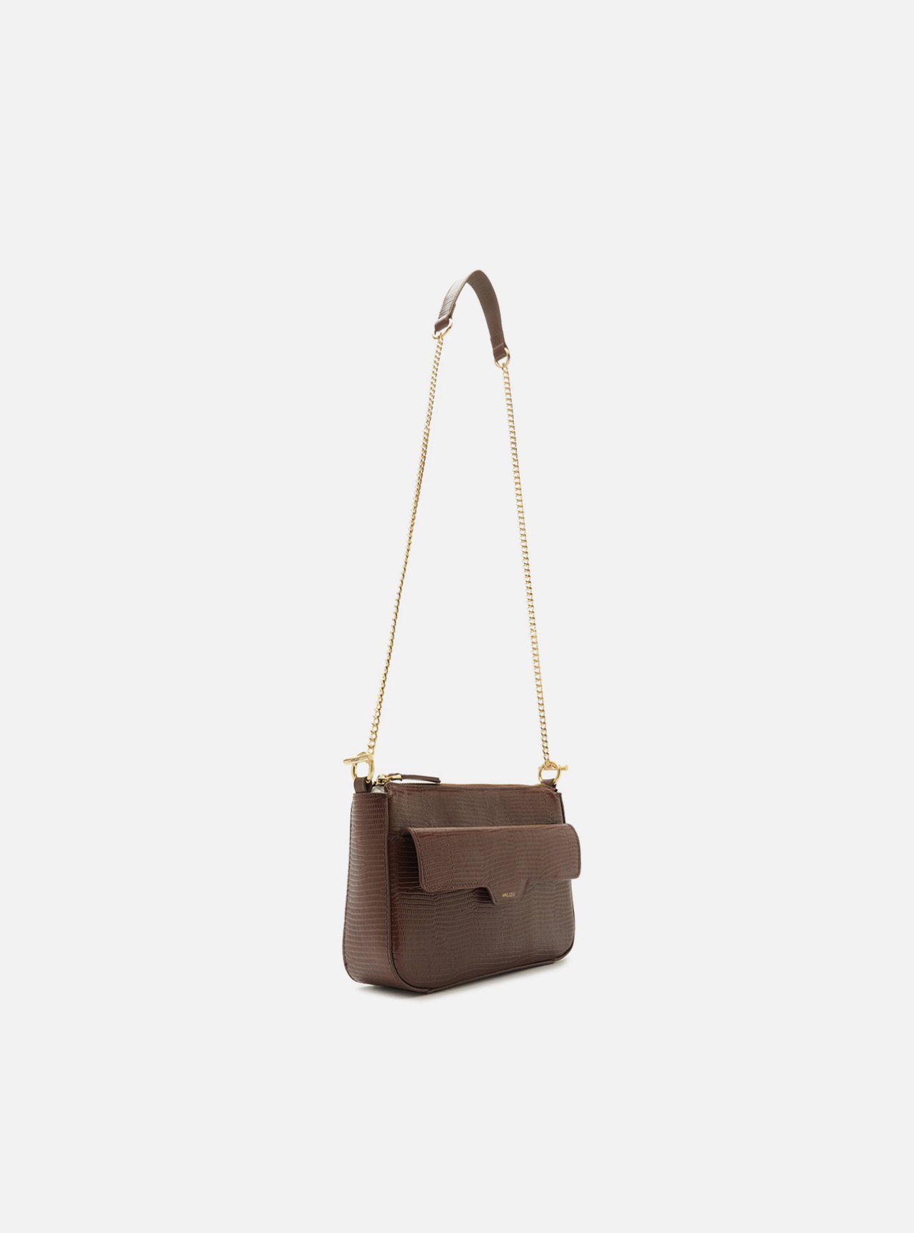 Bolsa Tiracolo Marrom Couro Pequena Corrente — foto 5