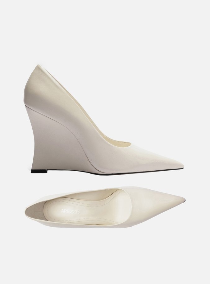 Scarpin Branco Couro Salto Alto Anabela
