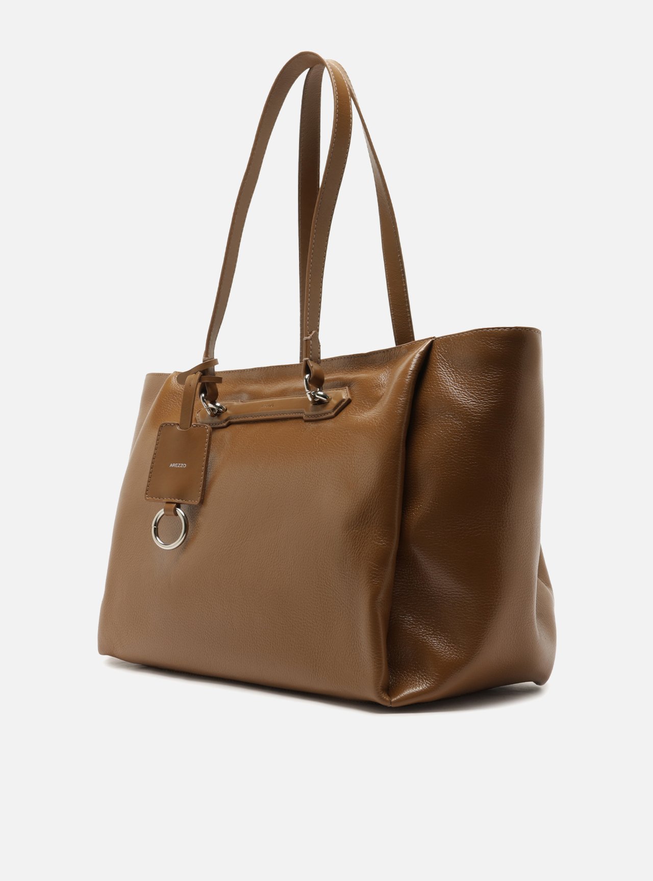 Bolsa Shopping Marrom Couro Grande Metais — foto 2