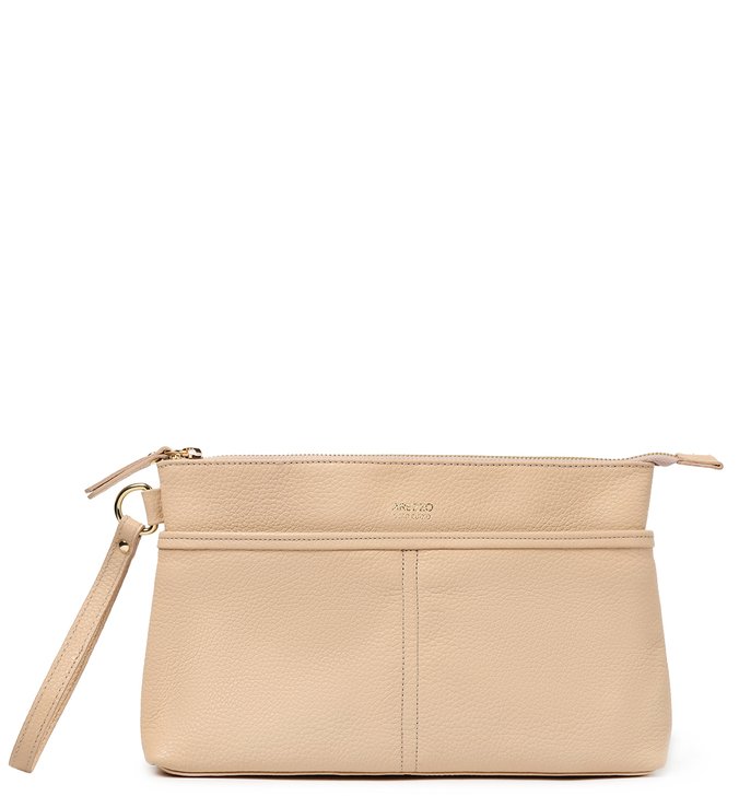 Necessaire Bege Couro Pequena Monalisa