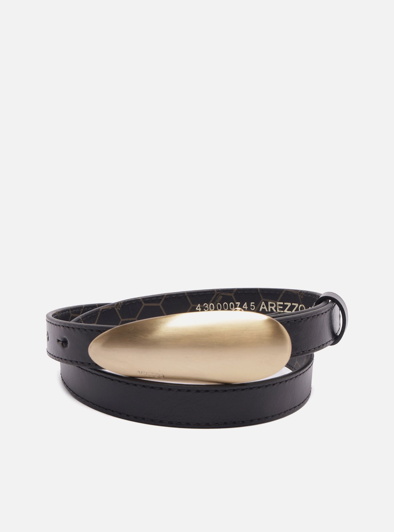 Cinto Preto Couro Médio Fivela Oval Metal — foto 3