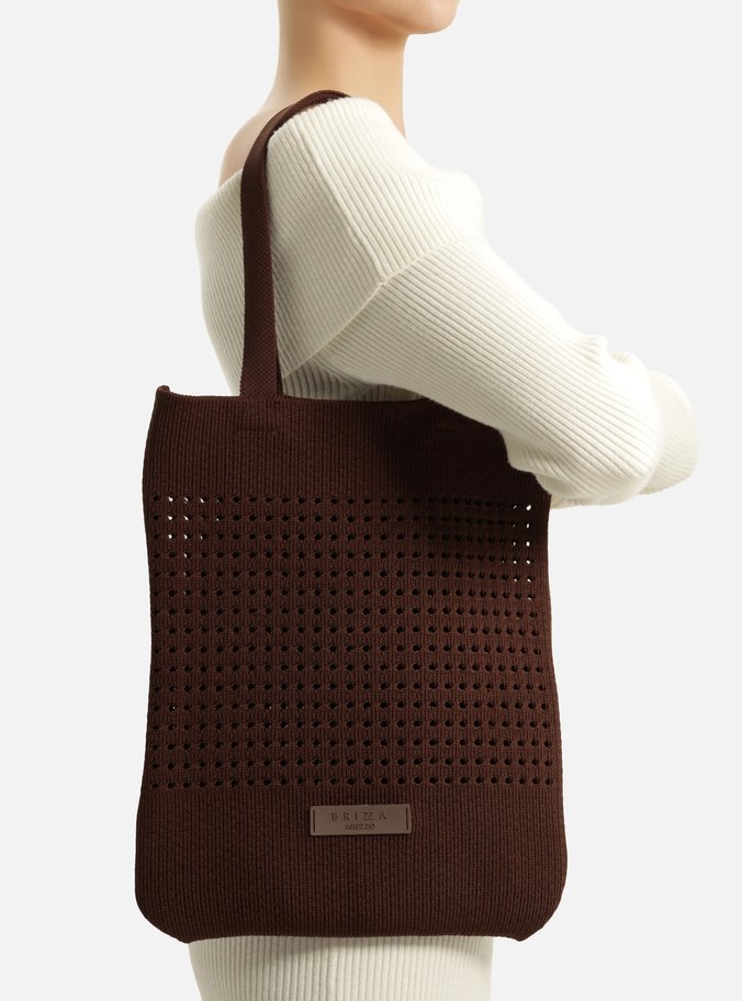 Bolsa Shopping Marrom Crochê Grande Marina