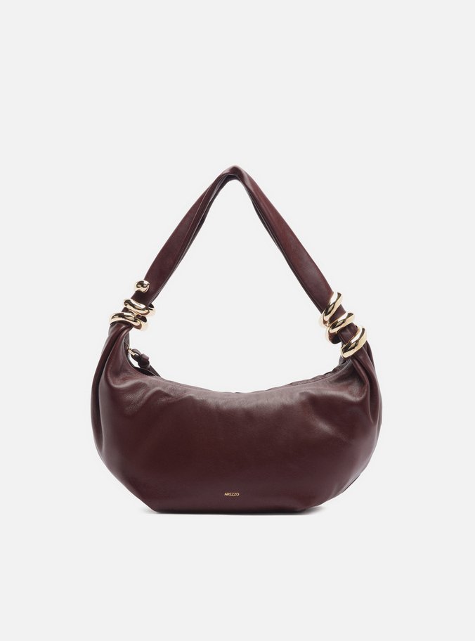 Bolsa Hobo Bordô Couro Média Metais