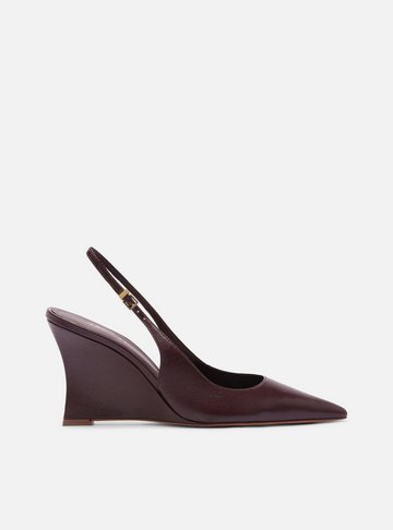 Scarpin Bordô Dark Couro Salto Alto Anabela Slingback