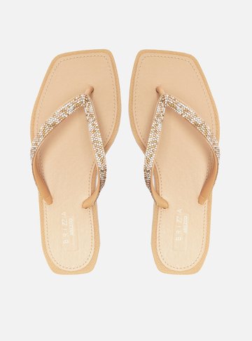 Chinelo de Dedo Nude Recouro Square Strass