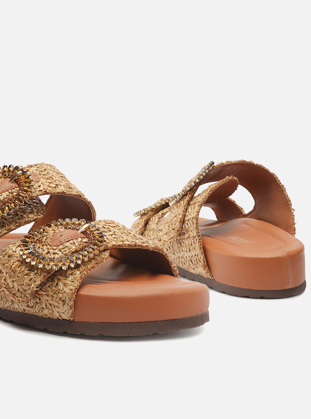 Sandália Papete Marrom Tramada Flatform Pedraria — foto 4