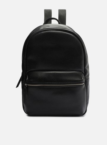 Mochila Preta Couro Grande Bolso Frontal