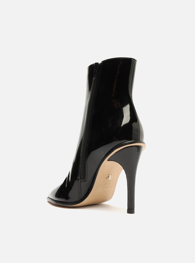 Bota Preta Verniz Cano Curto Salto Alto Fino