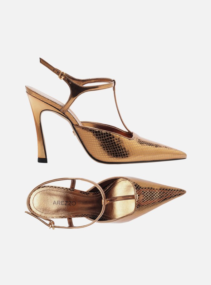 Scarpin Dourado Snake Salto Alto Aberto Telma