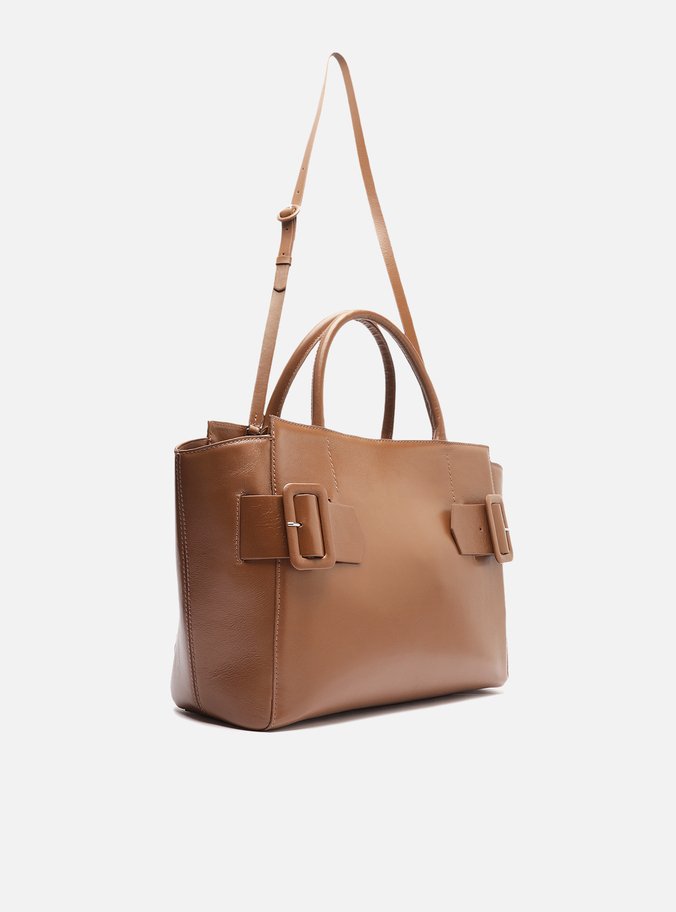 Bolsa Tote Preta Couro Grande Fivelas