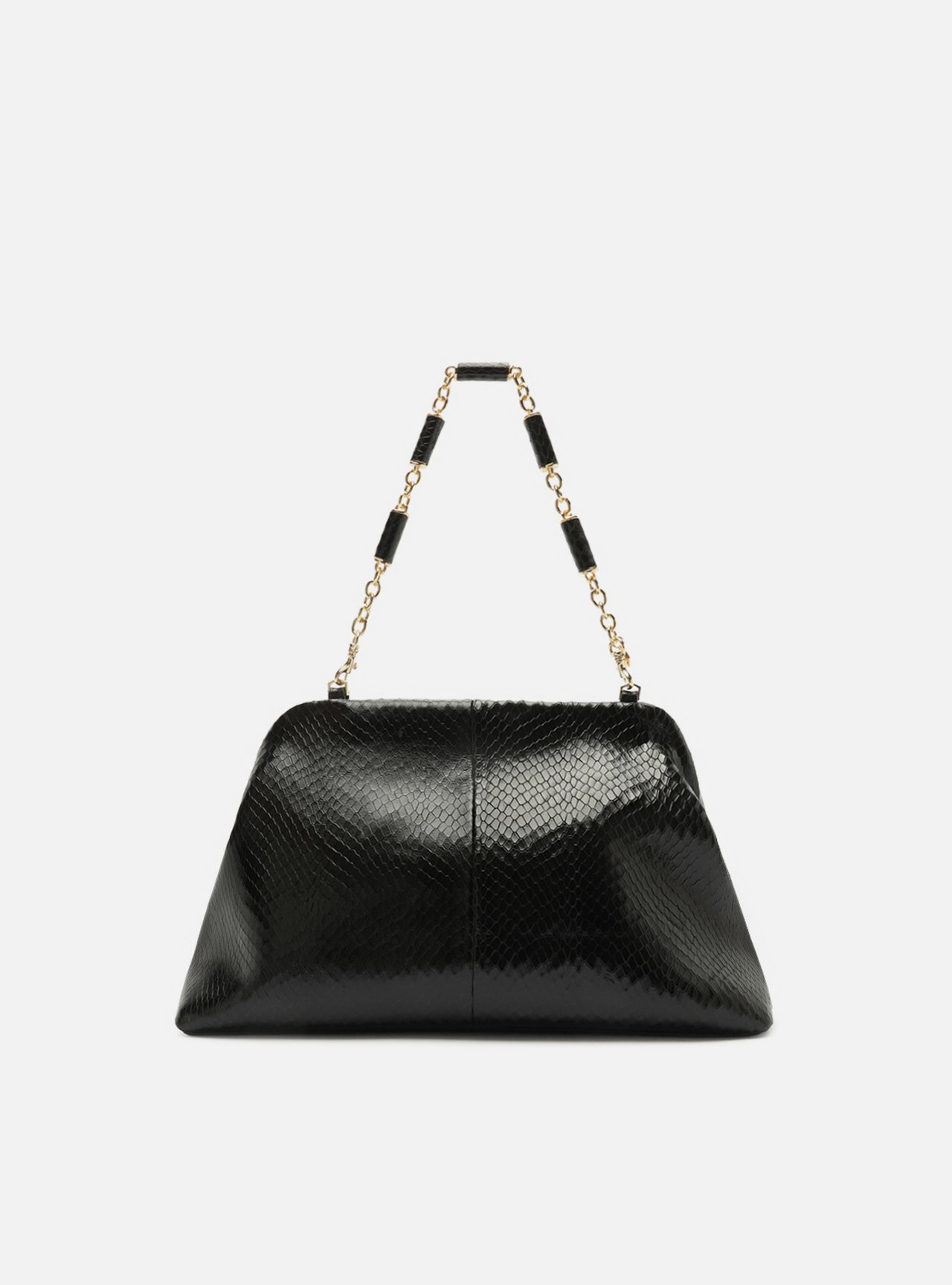 Bolsa Clutch Preta Couro Média Snake Corrente — foto 3