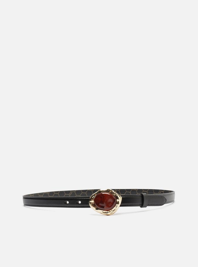 Cinto Preto Couro Fino Pedra Maxi