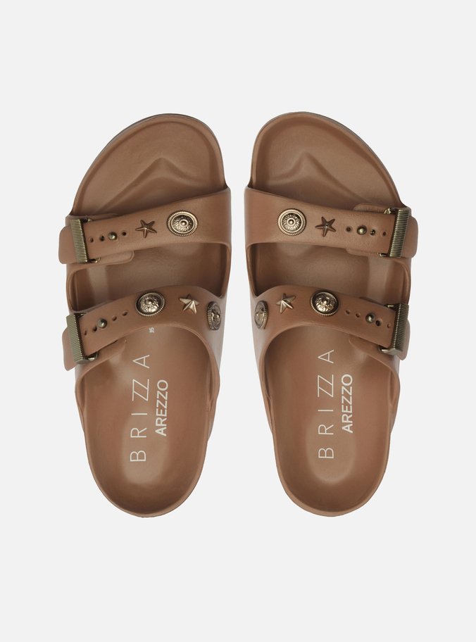 Slide Marrom Flatform Tiras Brizza Aplicações