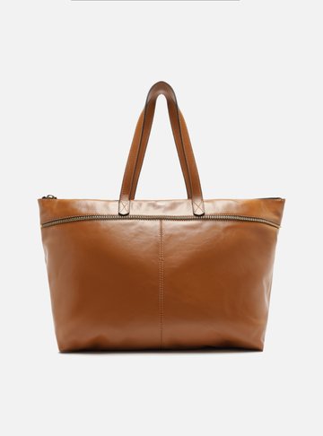 Bolsa Shopping Marrom Couro Grande Zíper