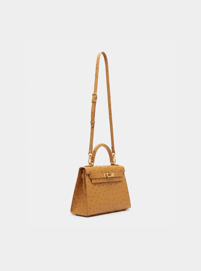 Bolsa Nina  Satchel Bege Couro Pequena Snake Dots