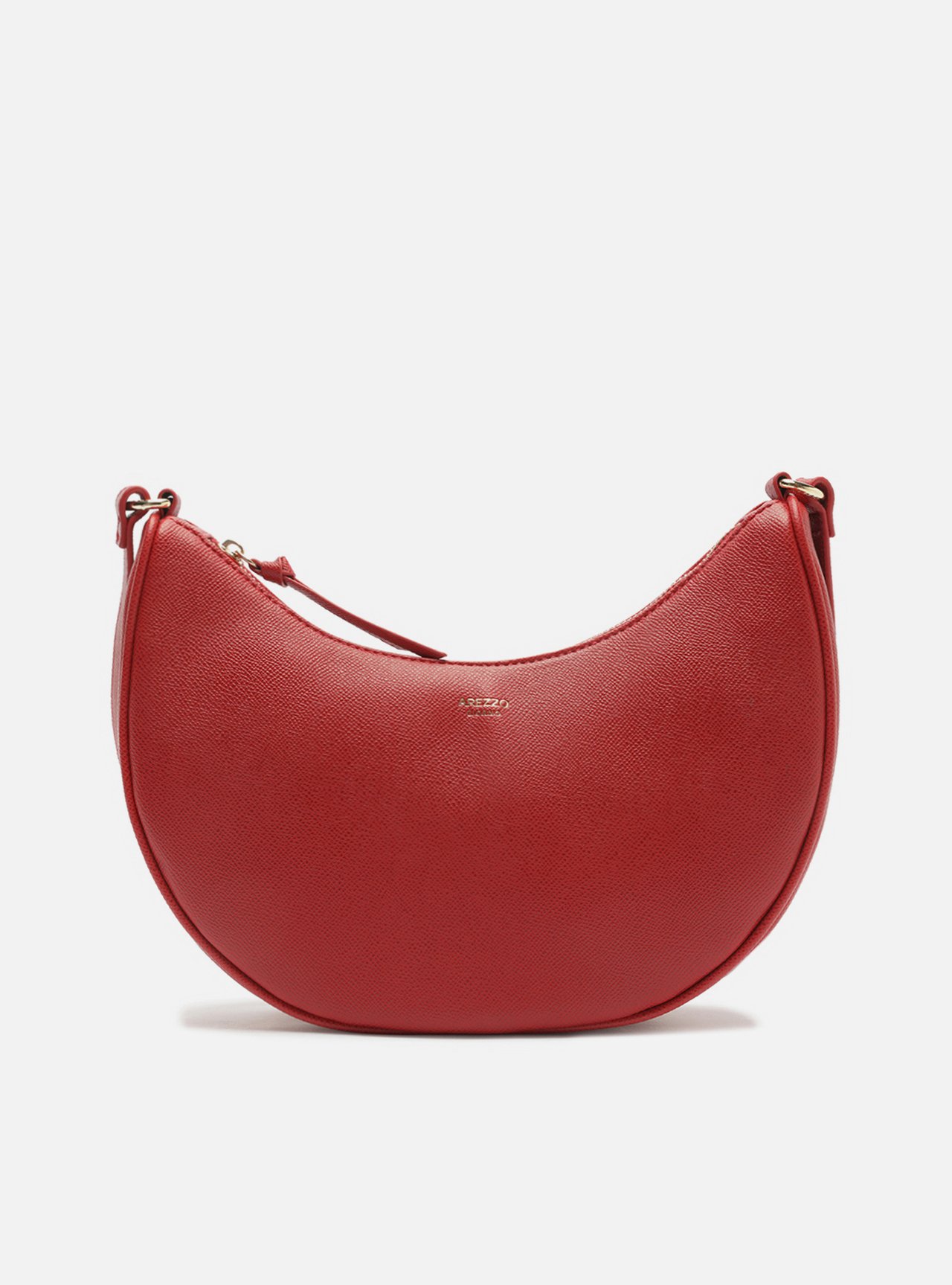 Bolsa Hobo Vermelha Média Granulada Metais Dourados — foto 1