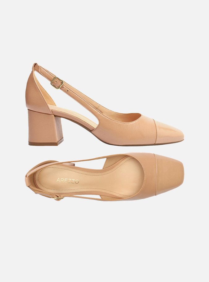 Scarpin Nude Couro Aberto Cap Toe Verniz