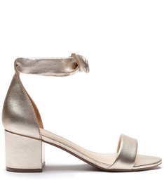 Sandália Isabelli Couro Metalizado Lace Up Bloco Platino