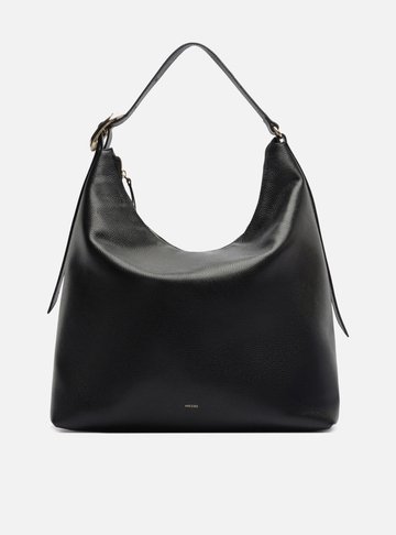 Arezzo — Bolsa Hobo Preta Couro Grande Fivela Oval