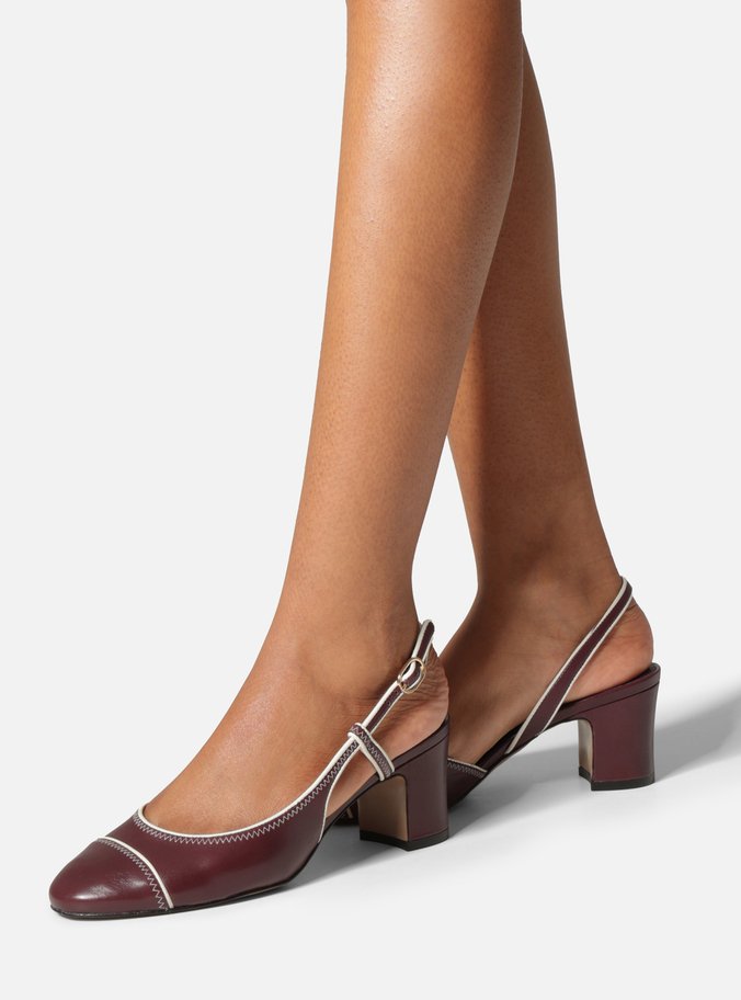 Scarpin Bordô Salto Bloco Fivela Slingback