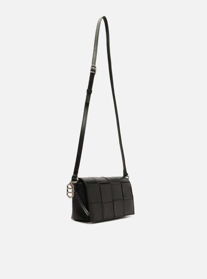 Bolsa Tiracolo Preta Couro Pequena Tressê