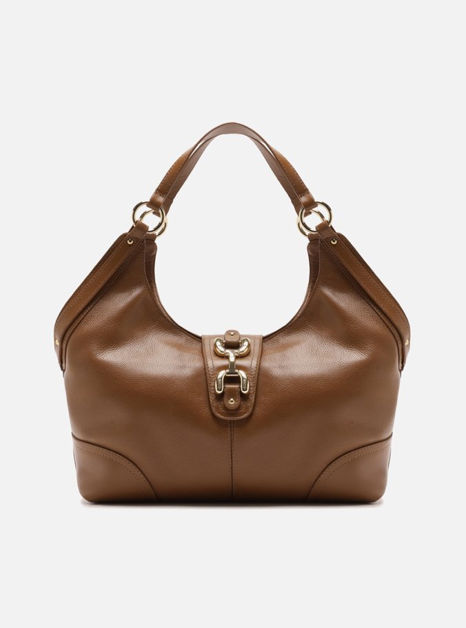 Bolsa Hobo Marrom Couro Grande Metais Dourados