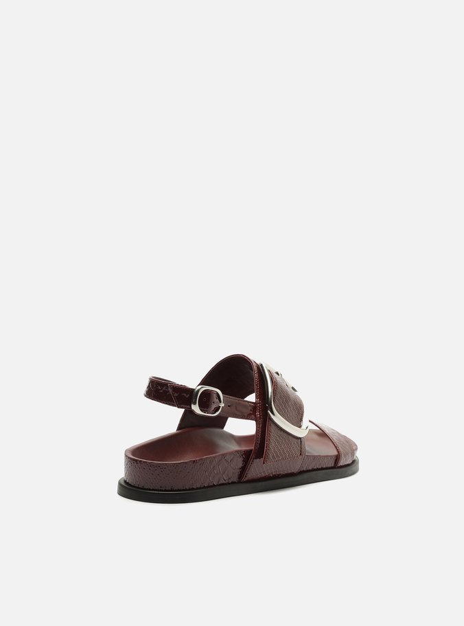 Papete Rasteira Vermelha Croco Bico Redondo
