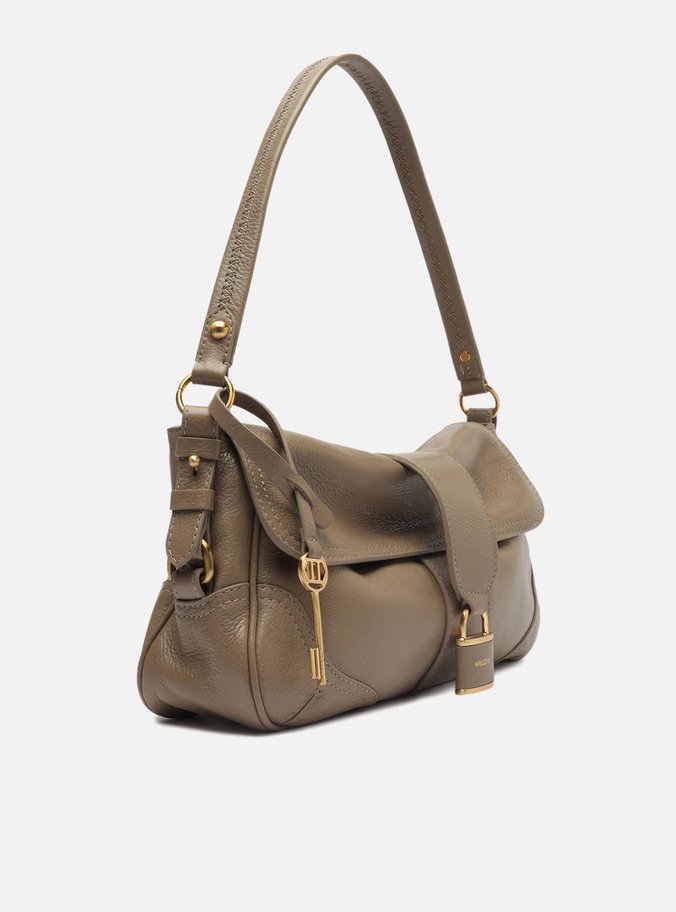 Bolsa Tiracolo Cinza Couro Média Cadeado