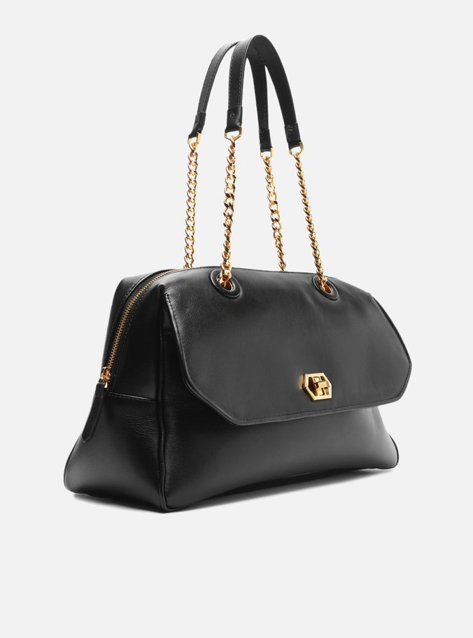 Bolsa Bowling Preta Couro Grande Encaixe Metal
