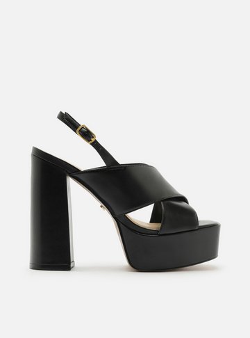 Sandália Preta Couro Meia Pata Slingback