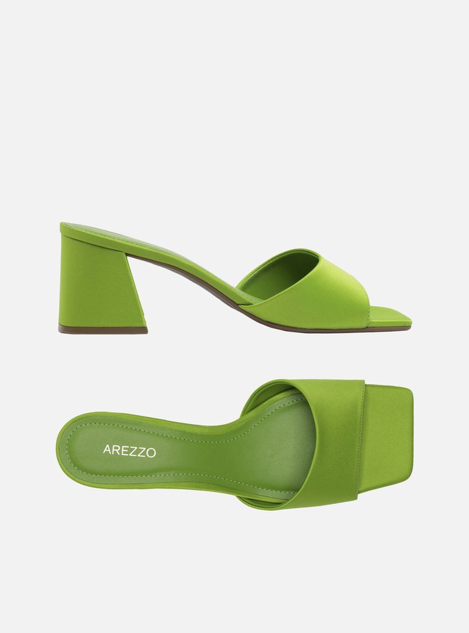 Mule Verde Cetim Salto Médio Bloco