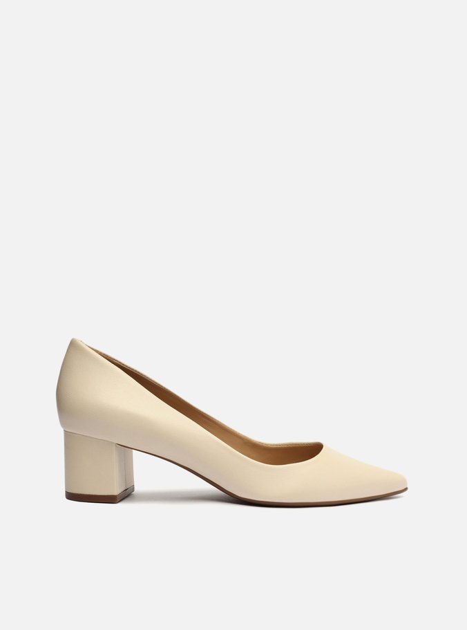 Scarpin Off-White Couro Salto Bloco Baixo