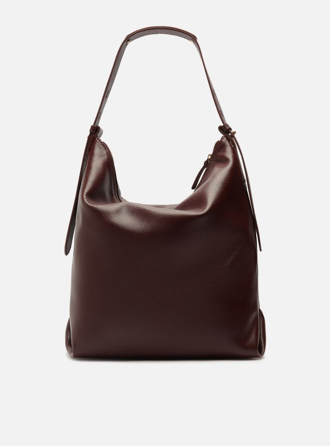 Bolsa Hobo Vinho Couro Grande Detalhe Tiras