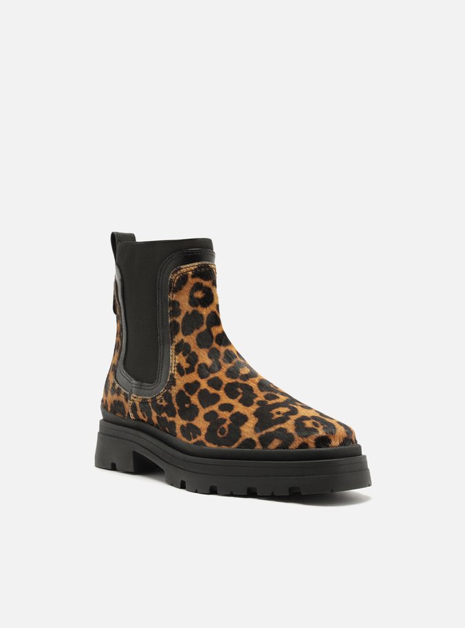 Bota Animal Print Couro Cano Curto Tratorada Elástico