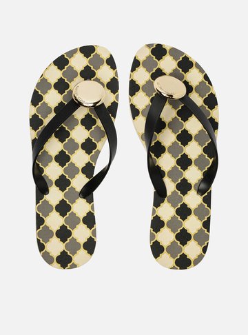 Chinelo de Dedo Preto Estampa Marrocos Metal