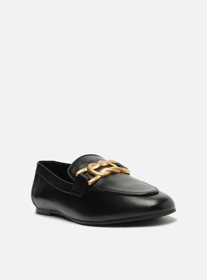 Mocassim Preto Couro Metal Trança
