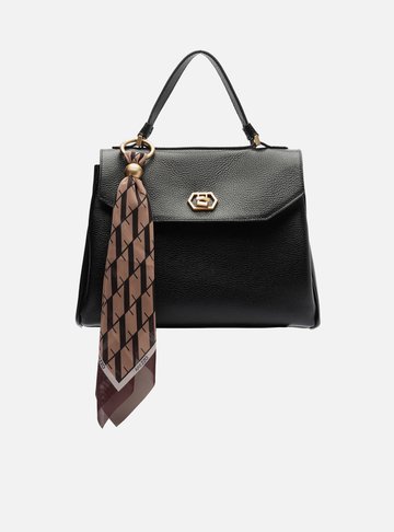 Bolsa Satchel Preta Couro Média Lenço