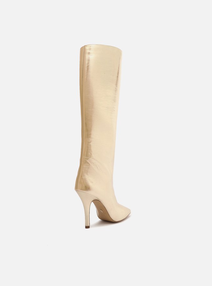 Bota Dourada Cano Longo Bico Quadrado Hailey