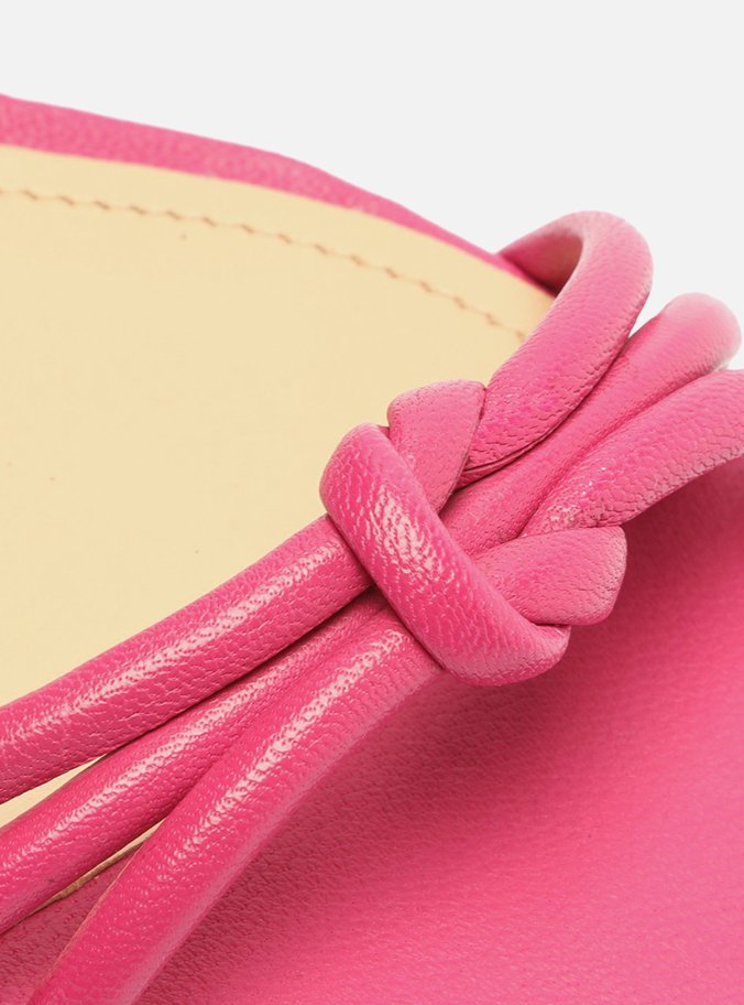 Sandália Rasteira Rosa Pink Couro Tiras Nó Camila