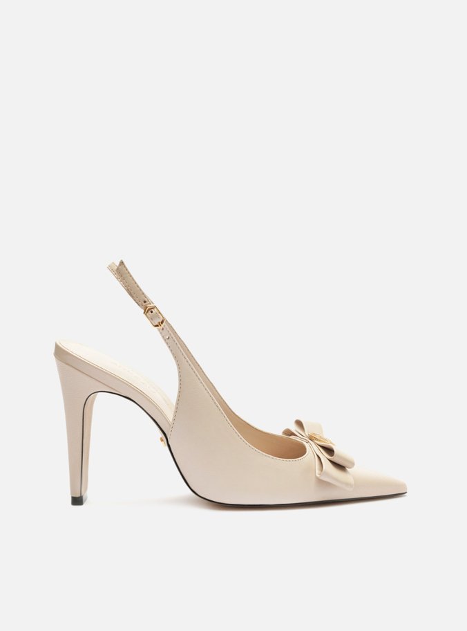 Scarpin Branco Couro Bico Fino Slingback Laço