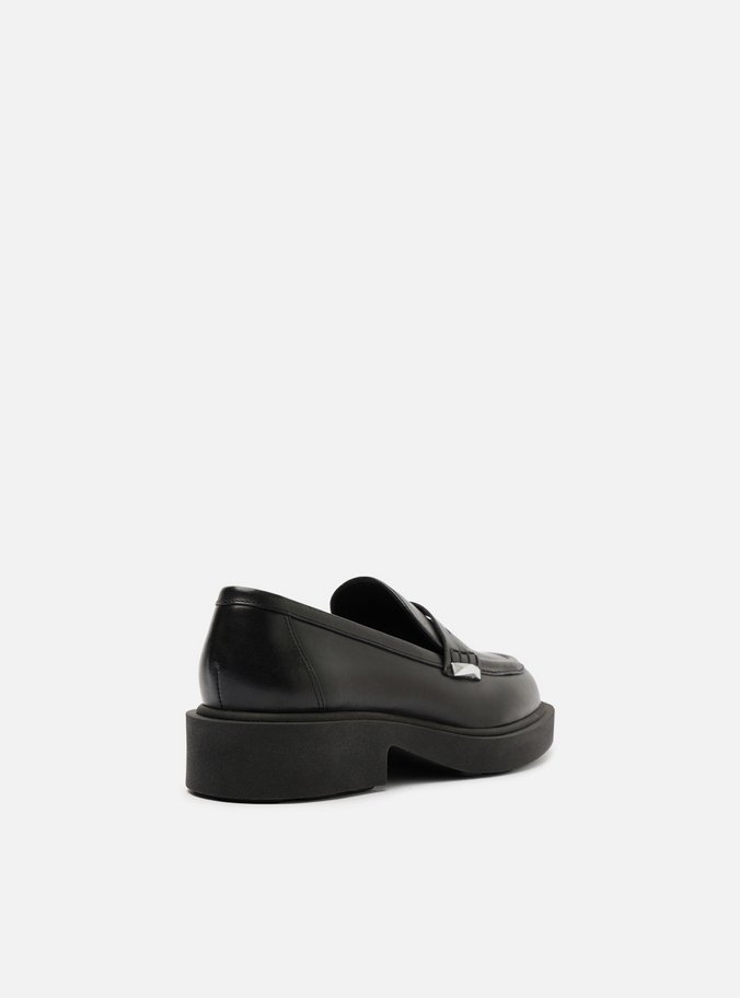 Mocassim Preto Couro Bloco Tira Detalhe