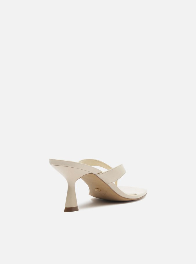 Tamanco Branco Couro Salto Fino Flip Flop