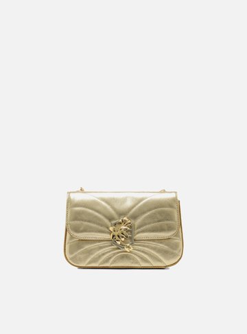 Bolsa Tiracolo Dourada Couro Pequena Metal Flor