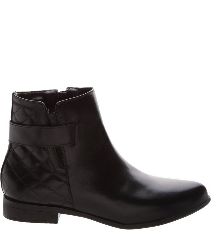 Bota Cano Curto Couro Preta Matelassê