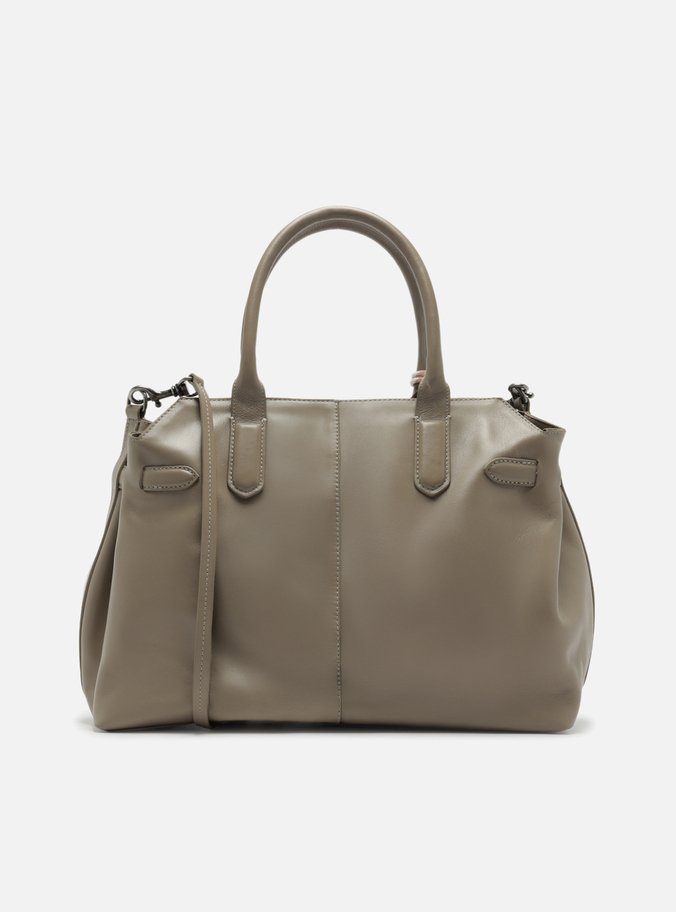 Bolsa Tote Cinza Couro Grande Bag Charm Metal