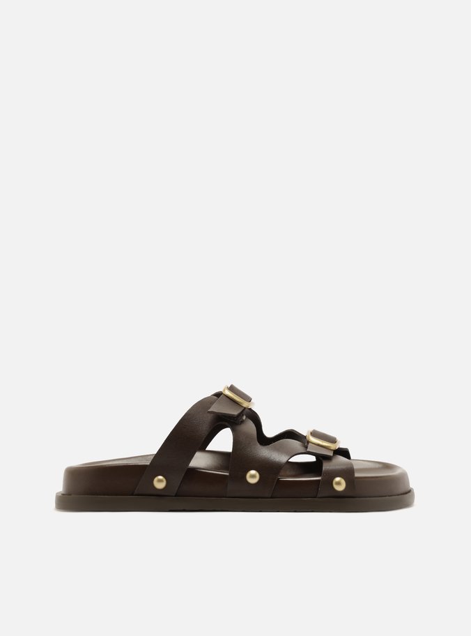 Sandália Papete Marrom Flatform Fivela