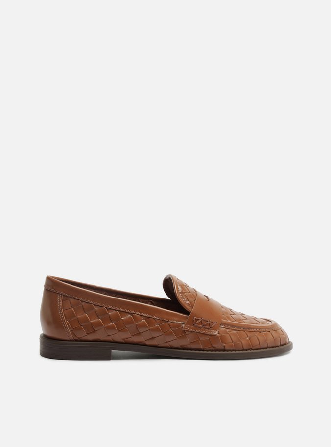 Mocassim Marrom Couro Salto Rasteiro Tressê